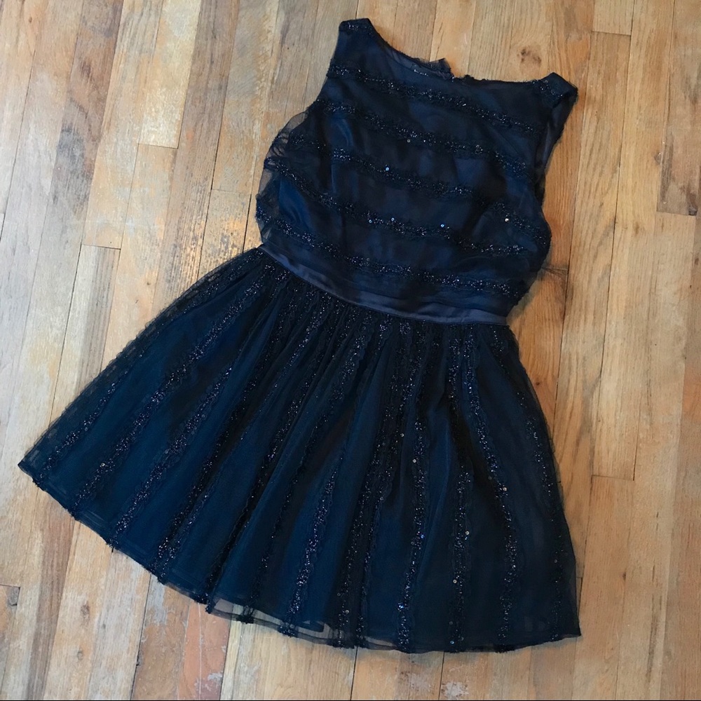 Bebe Sequin and Mesh Striped Cocktail Dress
